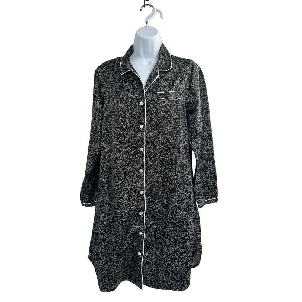 Liz & Co Black Printed‎ Sleepwear Long Sleeve Shirt Small